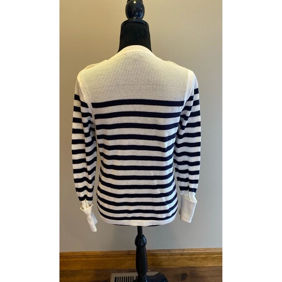 Tommy Hilfiger Sweater Size Medium Crewneck Black & White Striped Lightweight - Picture 5 of 10